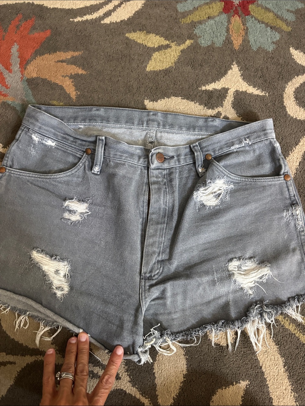 Wrangler Distressed Gray Denim Cutoff Shorts
